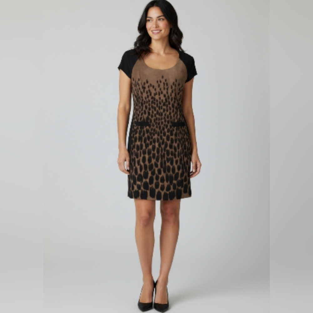 Worth Dress Women Size 4 Geometric Print Tan Black